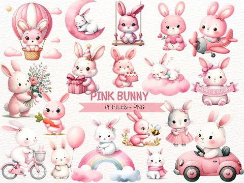 Kit Digital Coelhinhos rosa - Nicolles