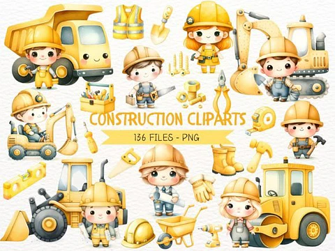 Kit Digital Construção Trator Aquarela - Nicolles