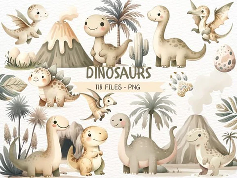 Kit Digital Dinossauro Boho Aquarela - Nicolle