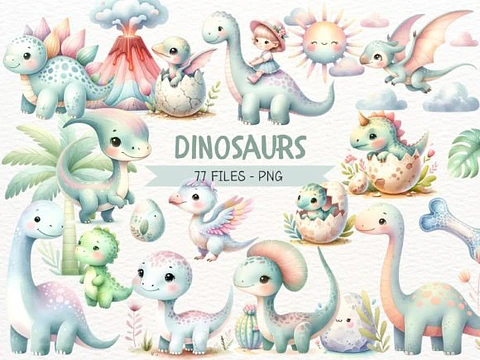 Kit Digital Dinossauro Baby Aquarela 2 - Nicolles