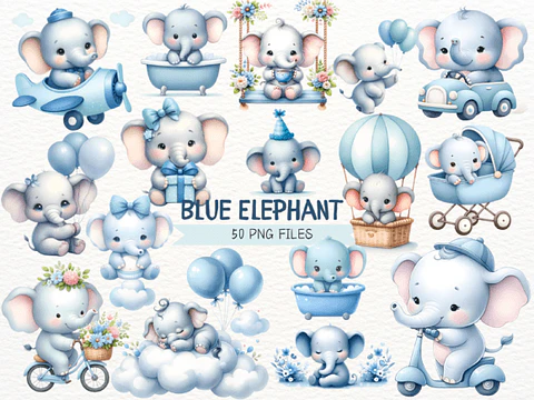 Kit Digital Elefantinho Azul - Nicolles