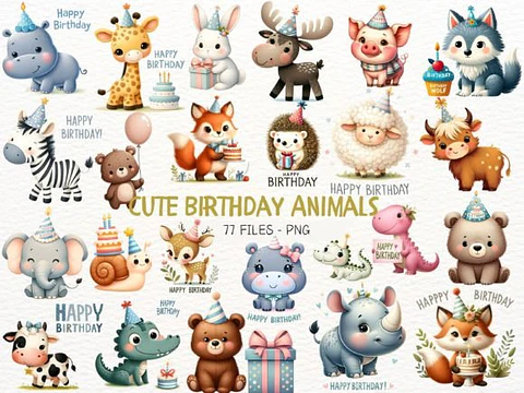 Kit Digital Feliz Aniversário Animais - Nicolles