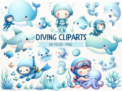 Kit Digital Fundo do Mar Aquarela 2 - Nicolles