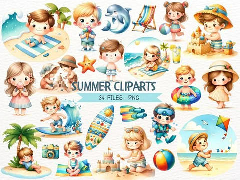 Kit Digital Pool Party Aquarela - Nicolle