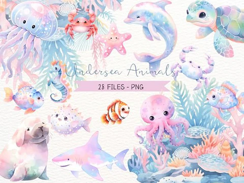 Kit Digital Fundo do Mar Aquarela - Nicolles