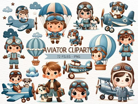 KIt Digital Menino Aviador Aquarela - Nicolles 