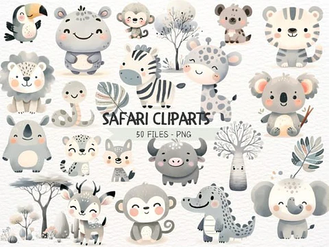 Kit Digital Safari Aquarela - Nicolles