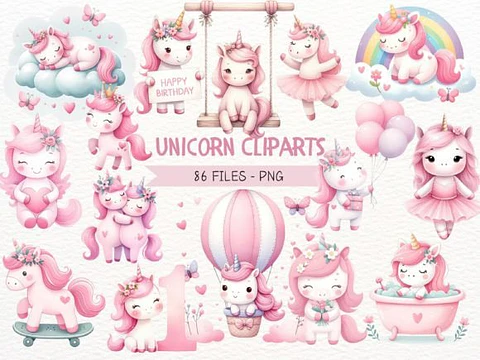 Kit digital Unicórnio Rosa - Nicolles