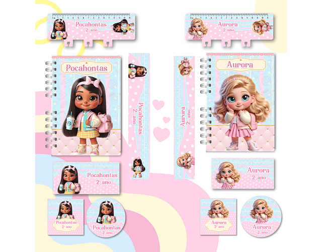 Kit Digital Coleção Princesas Estudantes - Caramelo Desing