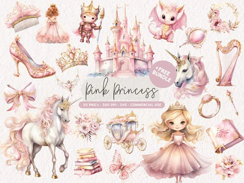Kit Digital Princesa Rosa Aquarela - Kioshi