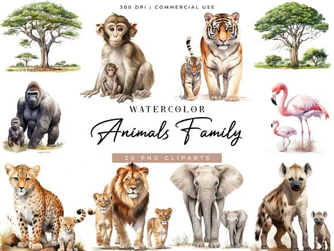 Kit Digital Safari Família Aquarela