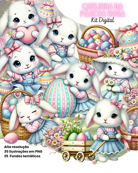 Kit Digital Coelhinha da Páscoa Rosa - ETERNIZE