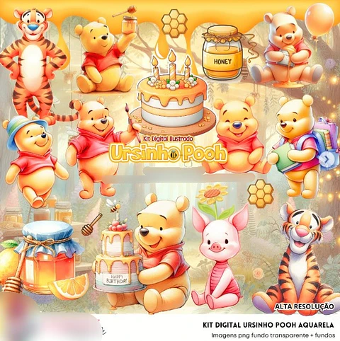 Kit Digital Ursinho Pooh Aquarela - FANDDY