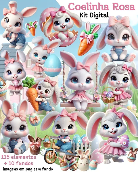 Kit Digital Coelhinha Rosa - Mi Kits Digitais 