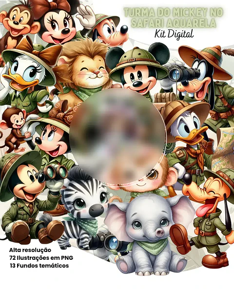 Kit Digital Turma do Mickey do Safari Aquarela - Eternize