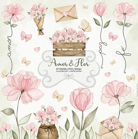 Kit digital Amor e flor