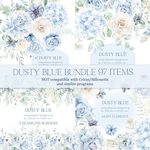 Kit digital floral azul 