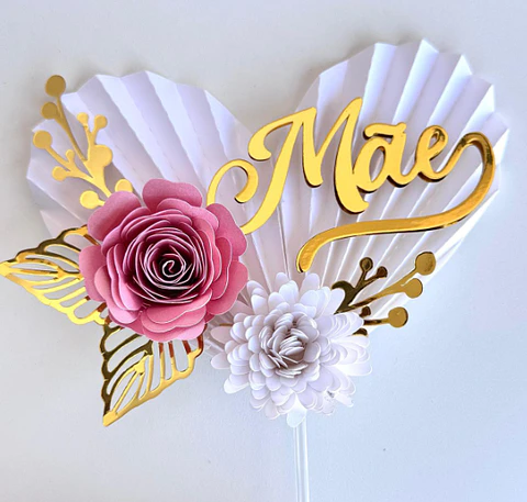 Arquivo topo de bolo dia das mães - MÃE CORAÇÃO PLISSADO