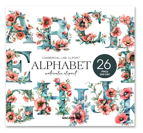 Kit Digital Alfabeto Floral 
