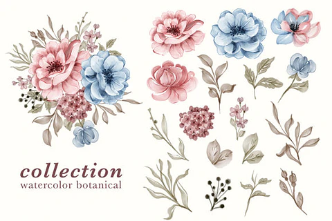 Kit Digital Floral Rosa e Azul