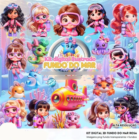 Kit Digital fundo do mar rosa - FANDDY 