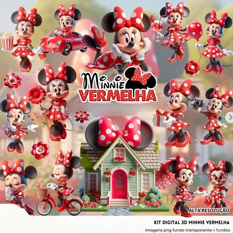 Kit Digital minnie vermelha 3D - FANDDY 