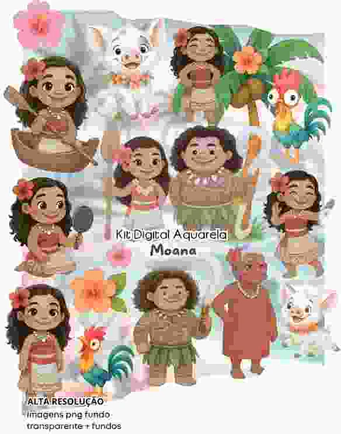 Kit Digital Moana Aquarela - Fanddy 