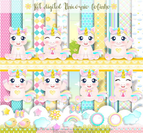 Kit Digital Unicórnio Fofinho - Amora Design