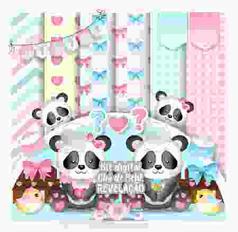 Kit Digital Urso Panda Chá Revelação - Amora Design