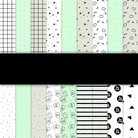 Kit Digital Papéis Básicos Verde e Cinza 