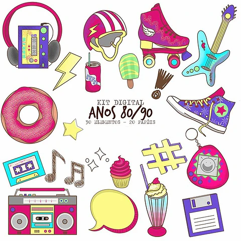 Kit Digital Anos 80 90 - Balãozinho de Papel 