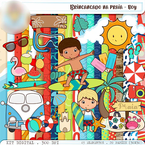 Kit Digital Brincando na praia boy - Balãozinho de Papel
