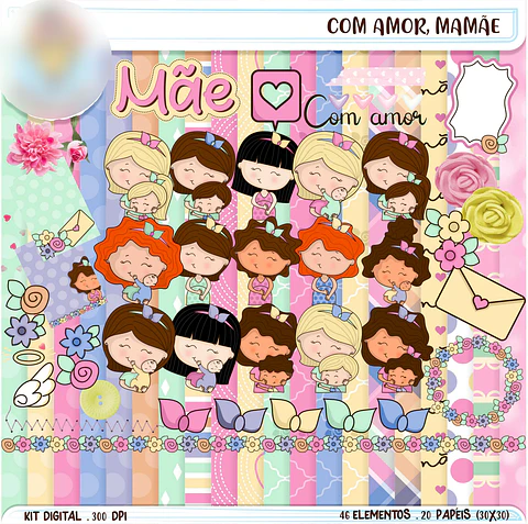 Kit Digital Com Amor Mamãe - Balãozinho de Papel 