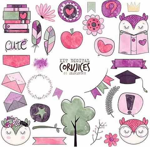 Kit Digital Corujinhas - Balãozinho de Papel 