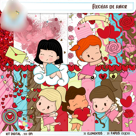 Kit Digital Dia dos Namorados Flechas de Amor - Balãozinho de Papel