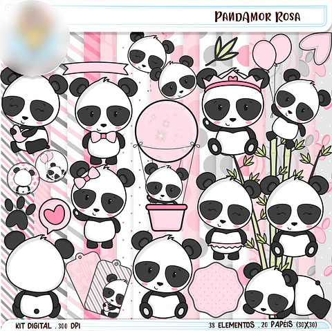 Kit Digital Pandinha Amor Rosa - Balãozinho de Papel