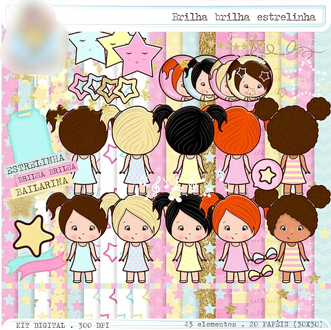 Kit Digital Brilha Brilha Estrelinha - Balãozinho de Papel 