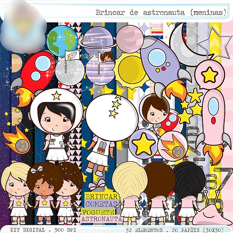 Kit Digital Brincar de Astronauta Meninas - Balãozinho de Papel 