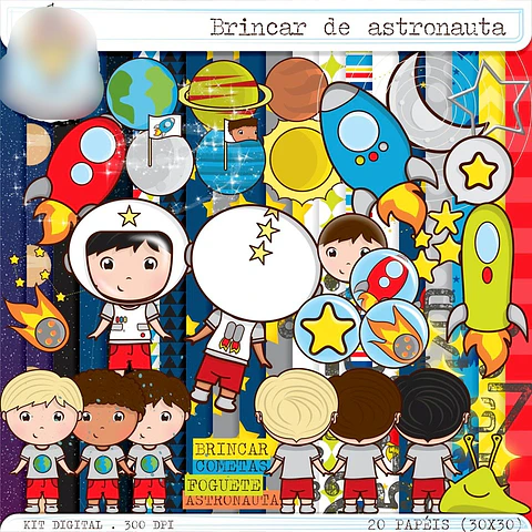 Kit Digital Brincar de Astronauta - Balãozinho de Papel 