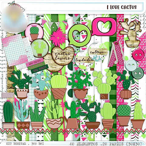 Kit Digital I Love Cactus - Balãozinho de Papel