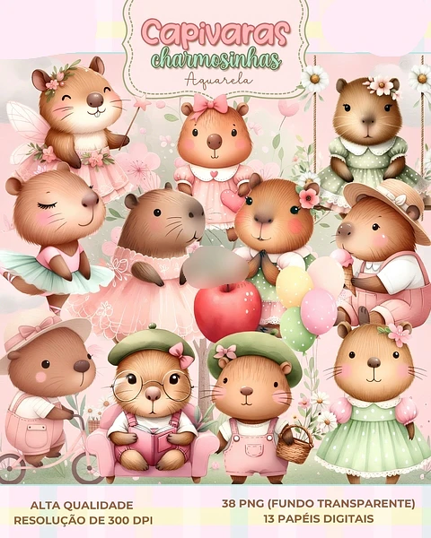 Kit Digital Capivarinhas Charmosinhas - Que Fofura Criativos 