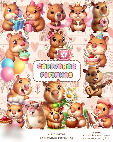 Kit Digital Capivaras Fofinhas - Que Fofura Criativos 