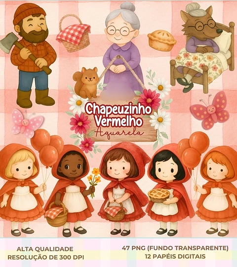 Kit Digital Chapeuzinho Vermelho Aquarela - Que Fofura Criativos 