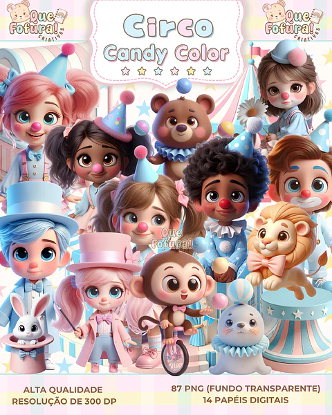 Kit Digital Circo Candy Color - Que Fofura