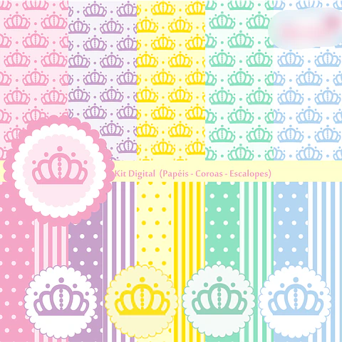 Kit Digital Papéis Coroas Escalopes - Bela Artes 