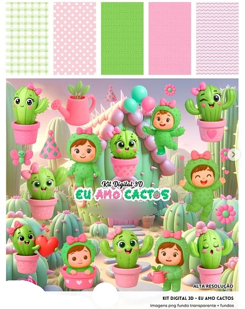 Kit Digital Eu Amo Cactos 3D - Fanddy 