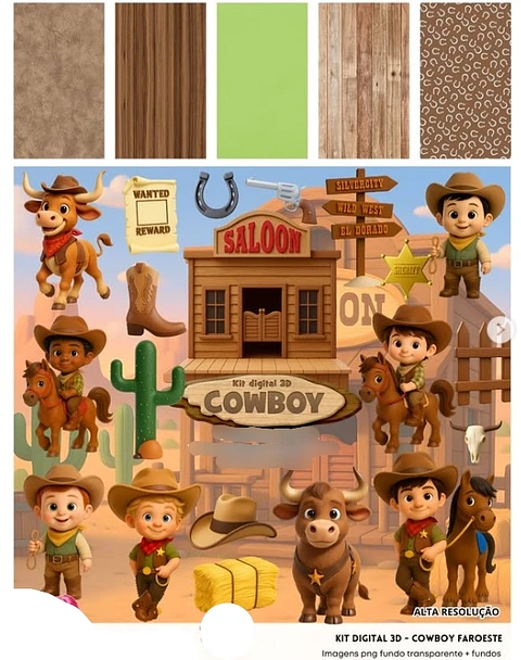 Kit Digital Cowboy Faroeste 3D - Fanddy 