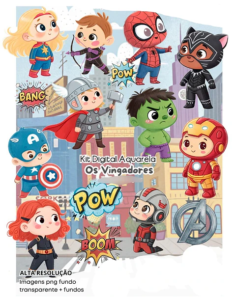 Kit Digital Os Vinagadores Aquarela - Fanddy 