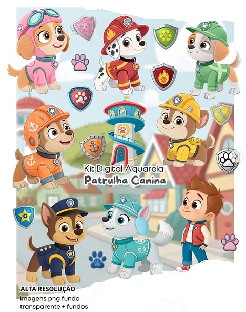 Kit Digital Patrulha Canina Aquarela - Fanddy 