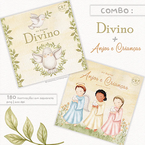 Kit Digital Combo Divino + Anjos Crianças - Colori Ká 
